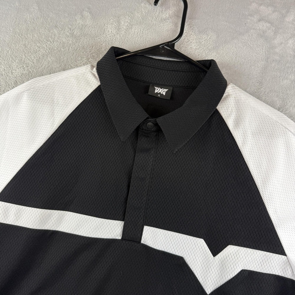 PXG Polo Shirt Mens XL Black White Colorblock Golf Performance Snap Placket